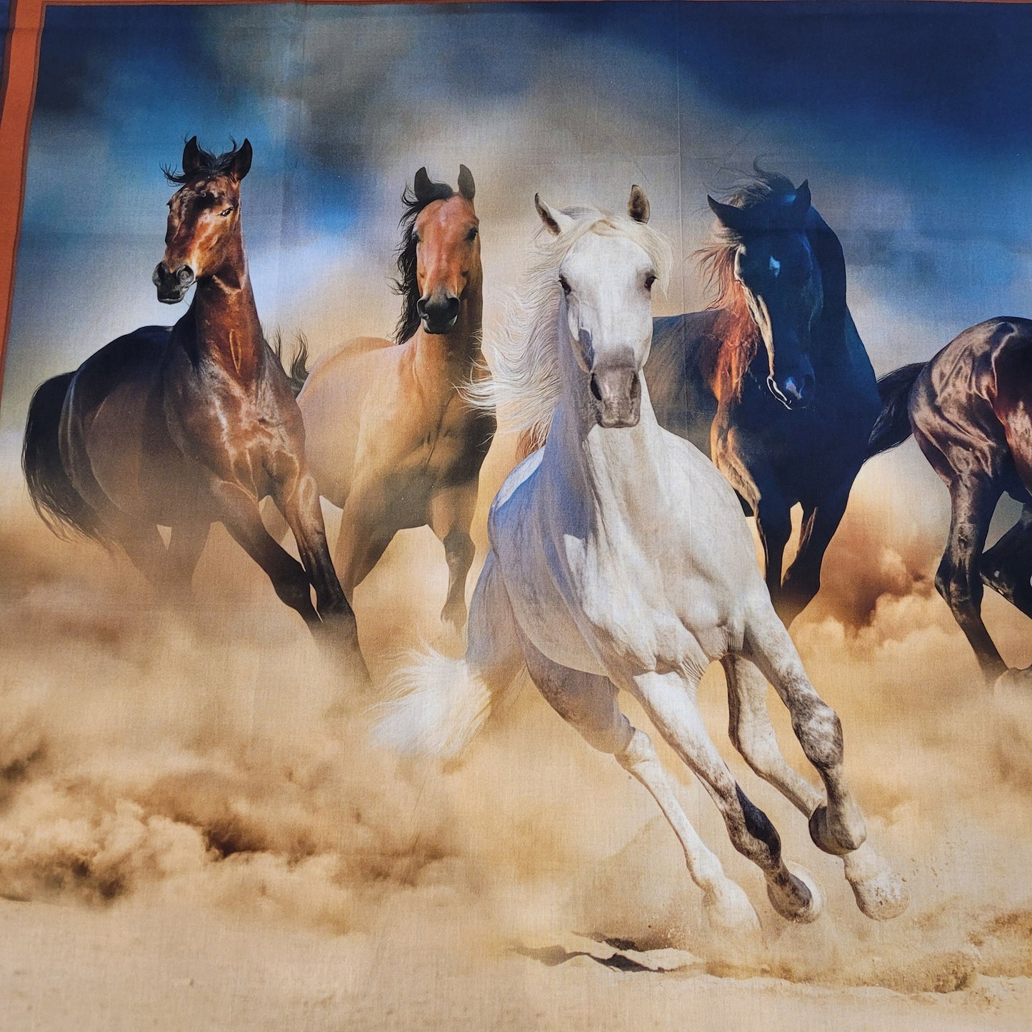 Wild Running horse fabric panel 36"x44" Stitched by Jessi Rose