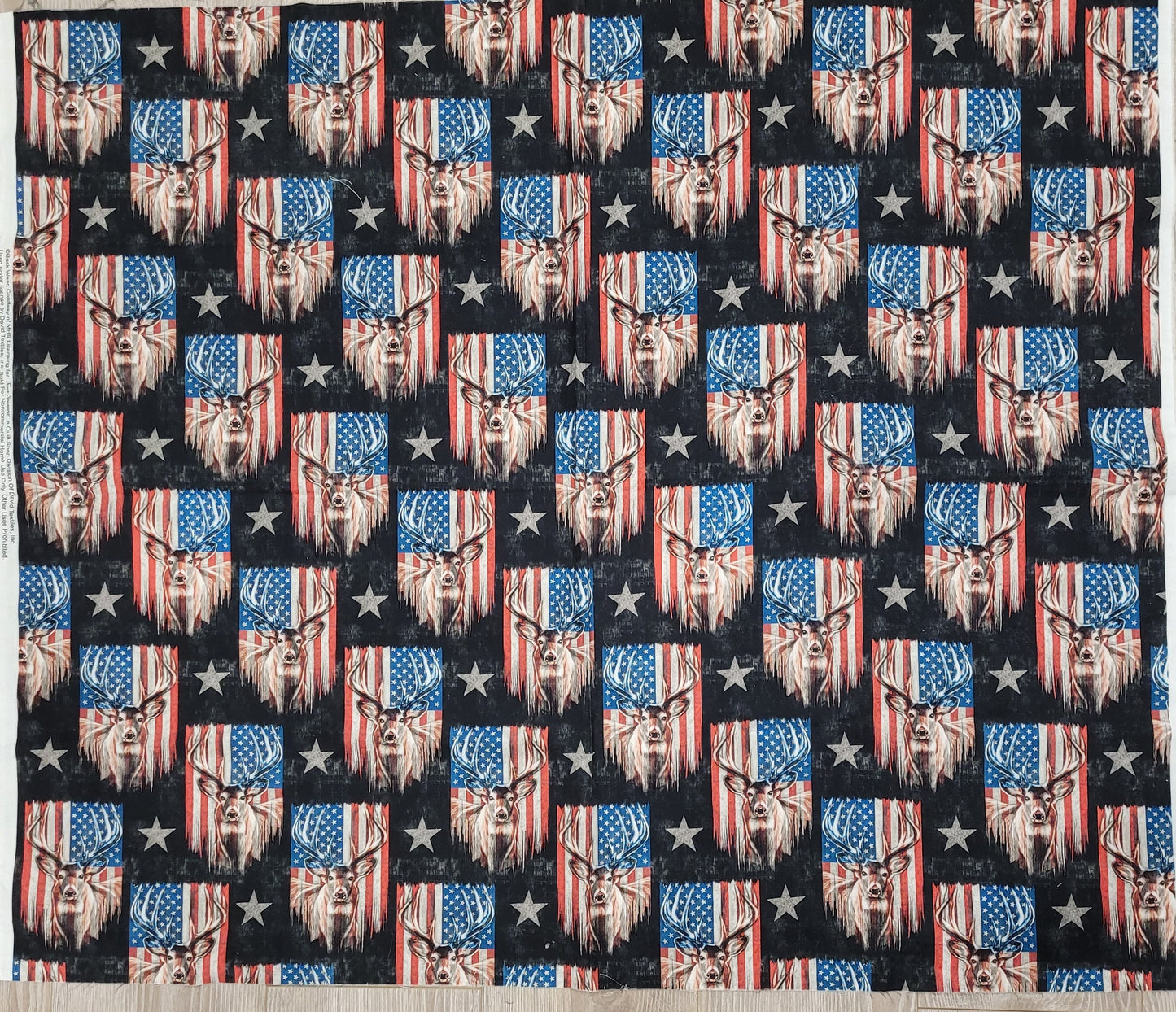 Patriotic deer, American flag, red white blue, buck deer, David Textiles fabric one yard