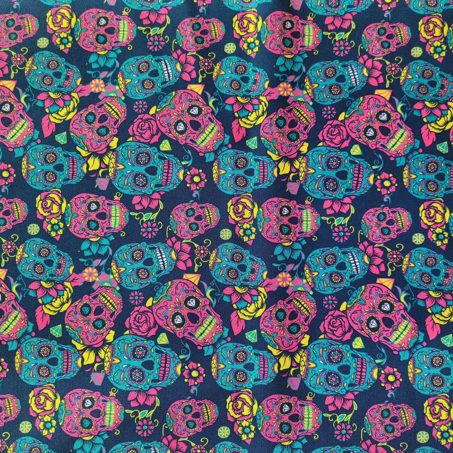 Blue Fabric Sugar Skulls Quilters Cotton by THE YARD