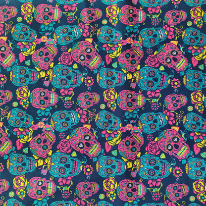 Blue Fabric Sugar Skulls Quilters Cotton by THE YARD