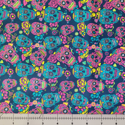 Blue Fabric Sugar Skulls Quilters Cotton by THE YARD