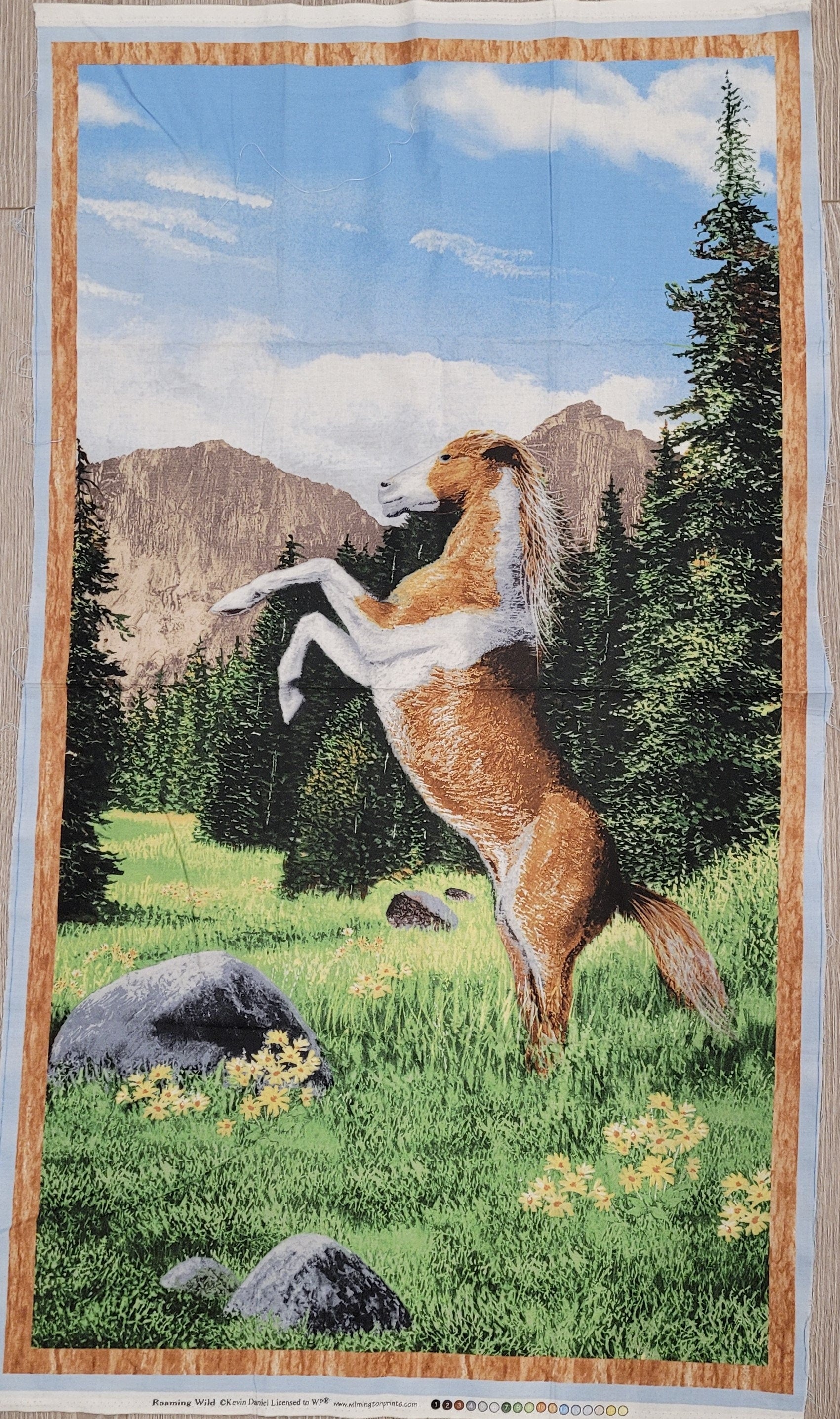 Roaming Wild Horse Fabric Panel by Kevin Daniels for Willmington 24x36