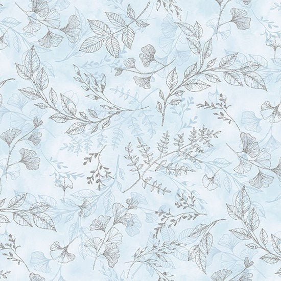 Hoffman - Fly Home for Winter - Ice Blue Silver Metallic by the yard