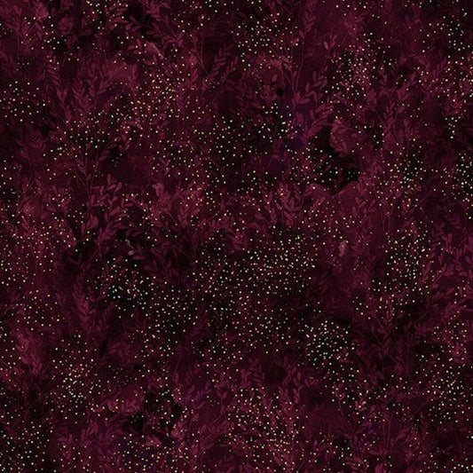 Hoffman Garden Blends - Mulberry with gold metallic Quilters Cotton Fabric by THE YARD