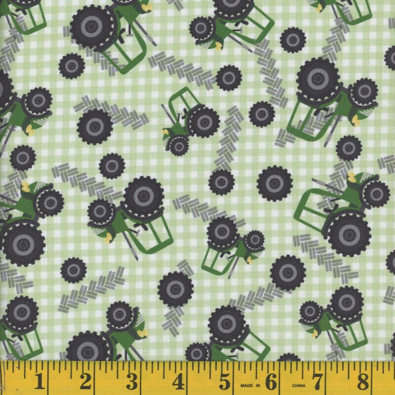 Little green tractors by Mook fabrics by the Yard