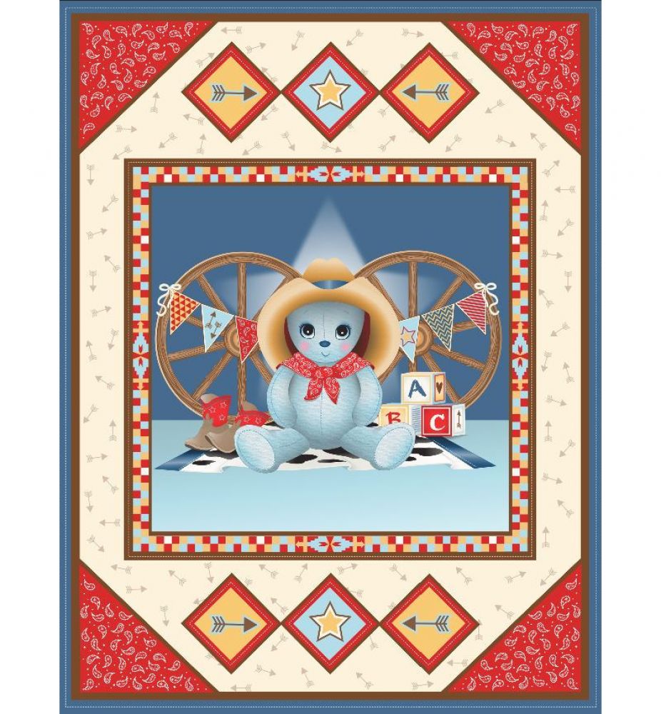 Cowboy Bear Baby Panel, fabric panel 36" x 45", 100% cotton