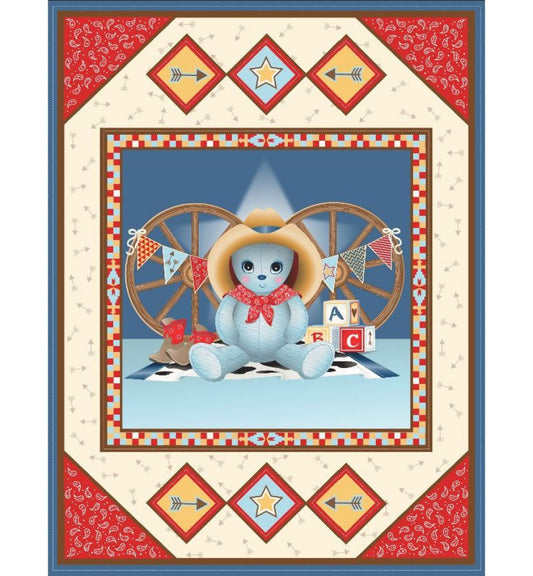 Cowboy Bear Baby Panel, fabric panel 36" x 45", 100% cotton